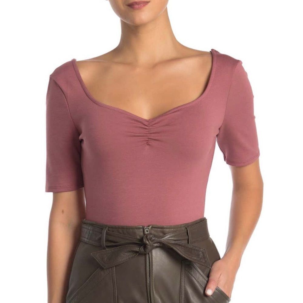ASTR the Label | Dusty Rose Sweetheart Bodysuit Snap Gusset Elbow Sleeves
